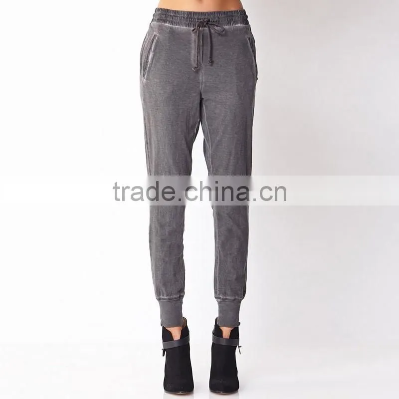 latest ladies stone washed disressed sportswear gym loose pants/trousers