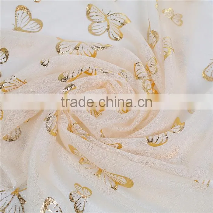 Imitation Silk Scarves & Wraps Rectangle Golden Beige Butterfly Yiwu Scarf