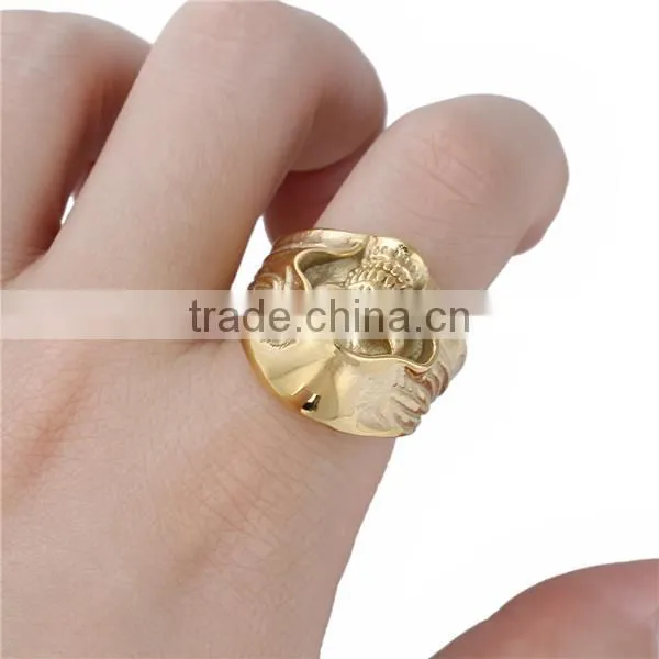 Titanium Steel Unadjustable Rings Gold Plated Skull
