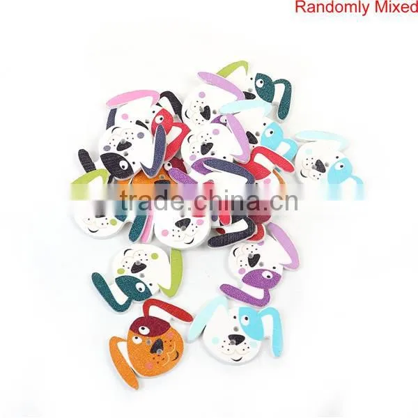 Wood Sewing Buttons Scrapbooking 2 Holes Dog Animal At Random