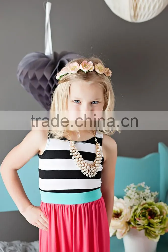Wholesale China Factory Rose White Black Strip Mommy Me Long Dress