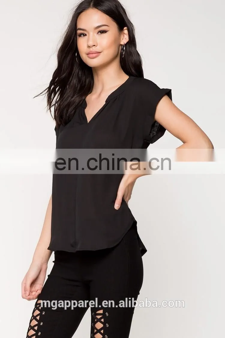 Wholesale blank split neck short sleeve black t shirts for women