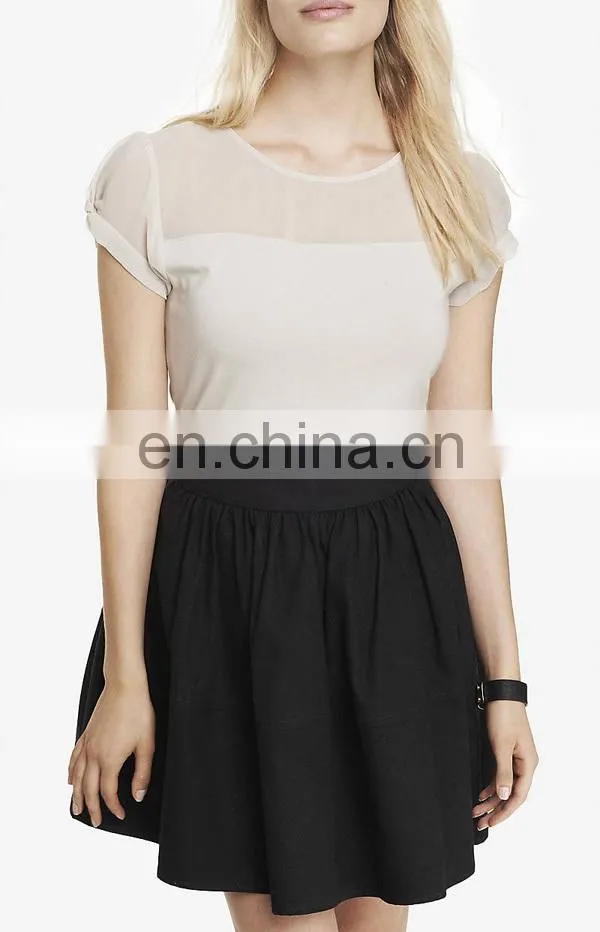 CHEFON Sheer chiffon yoke twisted sleeve women office blouses for uniform short sleeve
