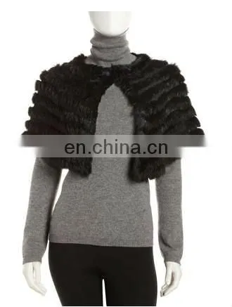 rabbit fur knit open-front wrap/ dyed black