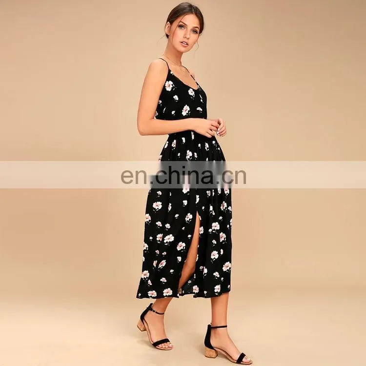 Latest split woman summer dress side slit floral print casual dress