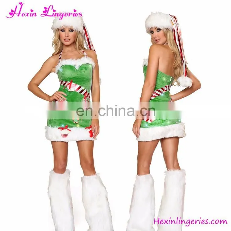 Wholesale freeshipping cheap adult white christmas party costumes with hats