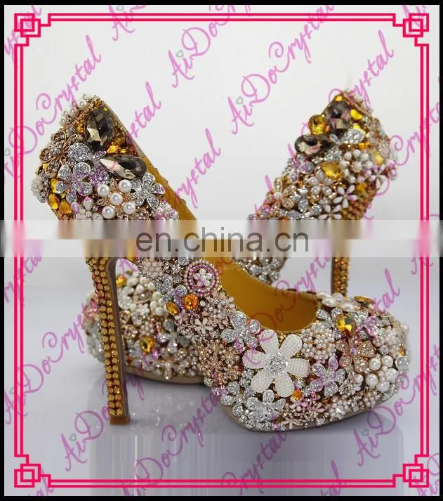 Aidocrystal hot pink Crystals Luxury Bridal wedding high heels handmade 4.5inch closed toe women shoes