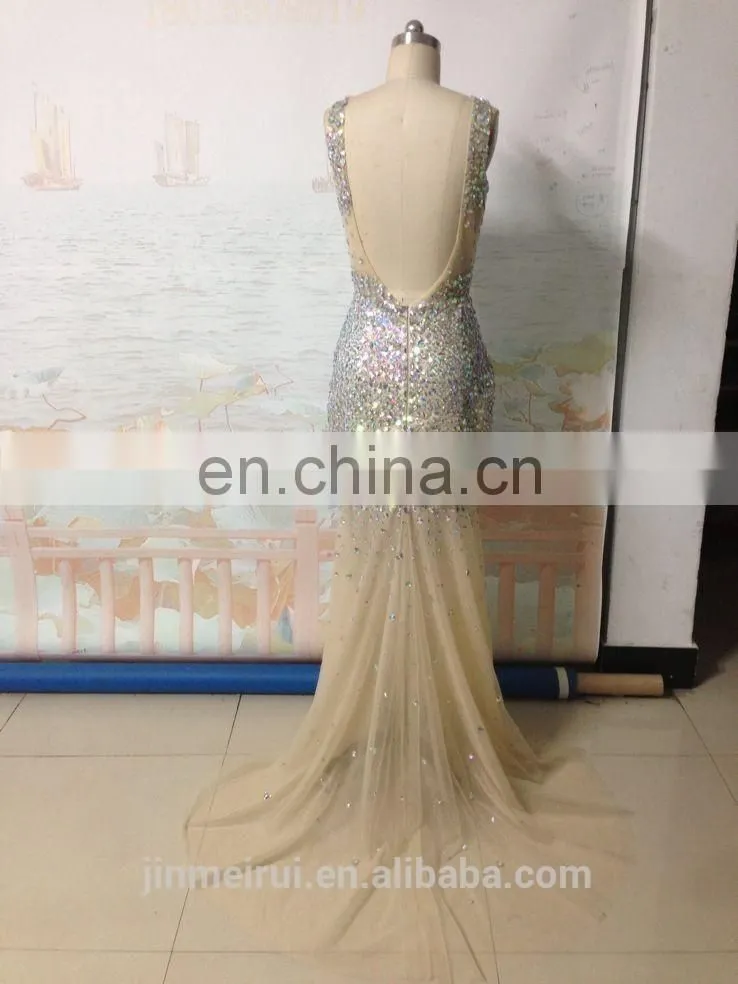 2016 fashionable summer style dresses real picture scoop mermaid prom dress long party gowns with dazzling crystal