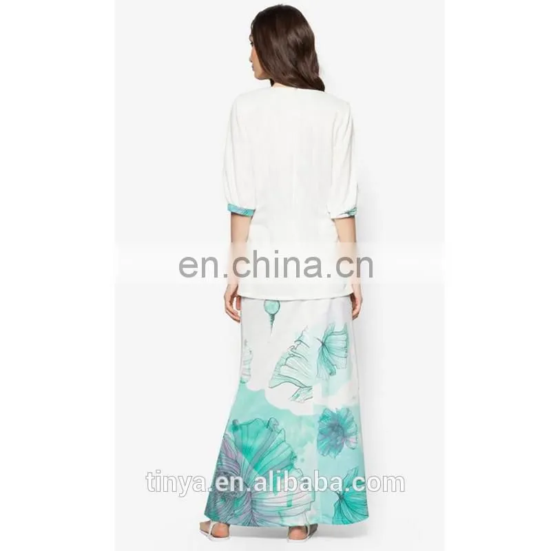 2017 Latest Fashion Print Baju Kurung Malaysia Peplum Islamic Clothing Muslim Dress