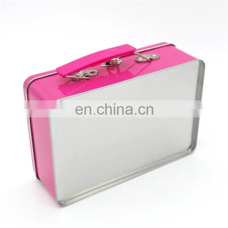 custom lunch tin box with lock and plastic handle