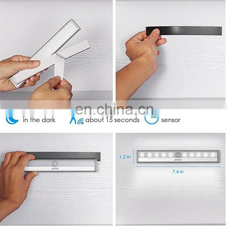 10 LED Motion Sensing Closet Lights, DIY Stick-on Anywhere Portable 10-LED Wireless Cabinet Night/Stairs Light Bar with Magnetic