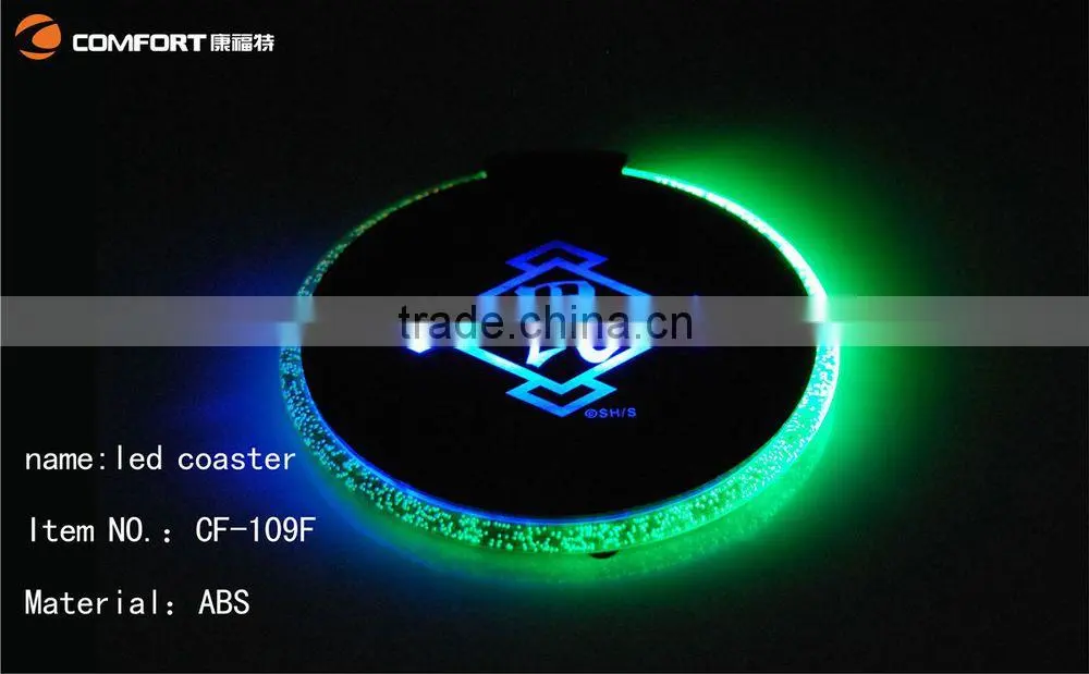 printed logo round led light cup coaster