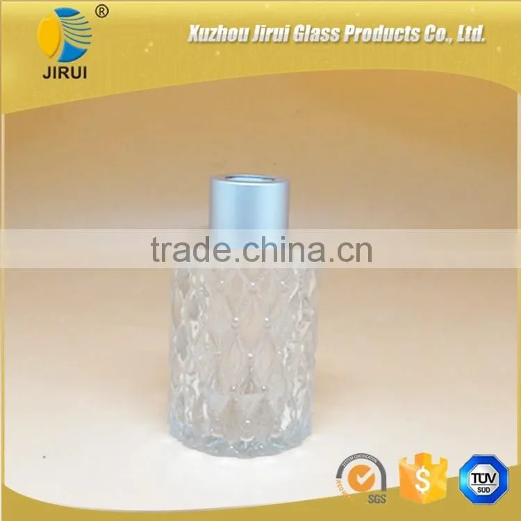 80ml diamond embossed glass reed diffuser bottle with silver cap
