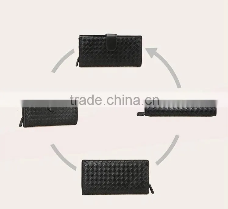good quality soft sheepskin wallet hand knitting long style purse hot selling lgenuine leather wallet