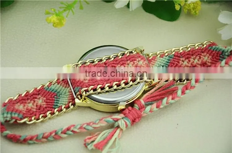 Ethnic Style Hand Knitted Adjustable Colorful Bracelets Band Quartz Lady Watch Women Fine Relogio Feminino