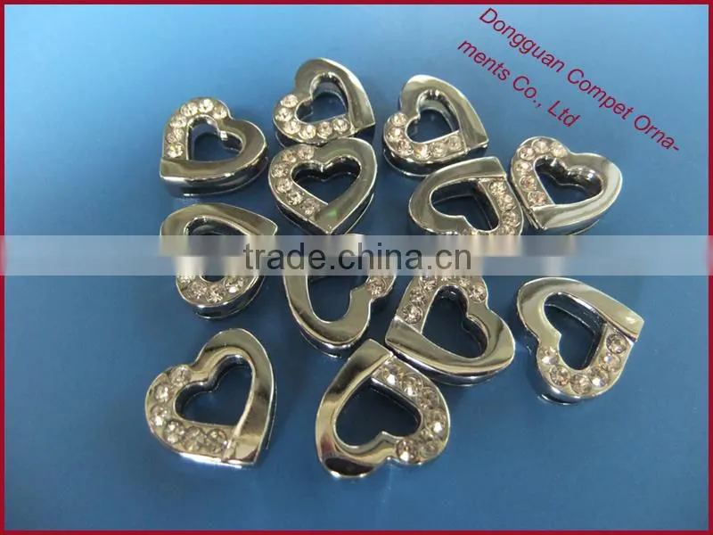 10mm Wearing Parts Half Rhinestones Slide Heart Charm Wholesale