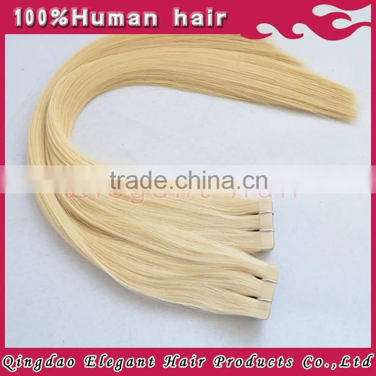 Wholesale hair salon products,Raw russsian virgin tape in platinum blonde hair