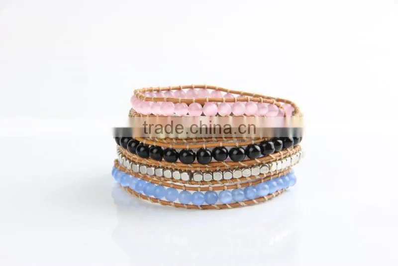 New Crystal Beads With Gold Plated Beads Wrap Bracelets Leather Bracelet With Stones Wholesale Leather Jewelry