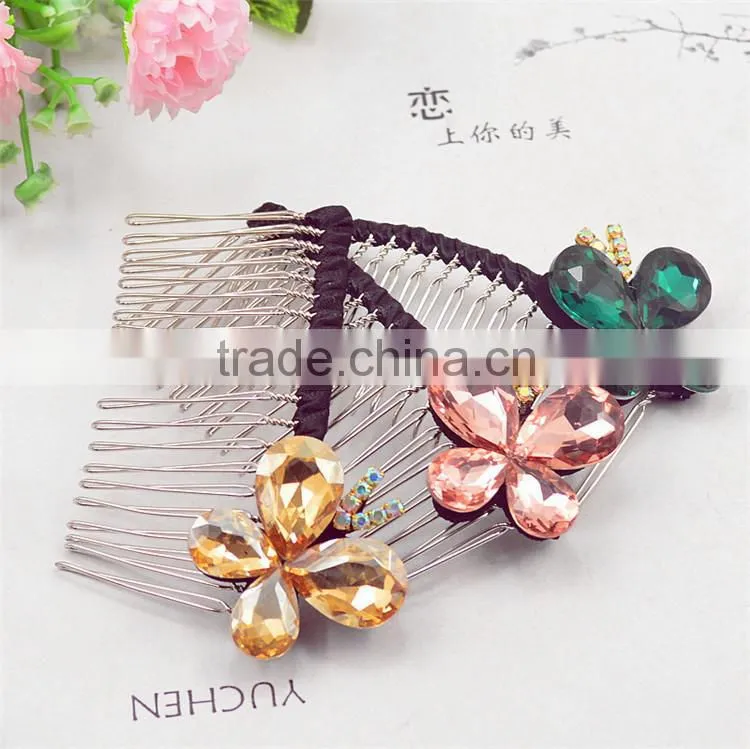 Wedding Bridal Crystal Rhinestone Flower Glass Stone Hairpin Diamante Hair Clip Comb