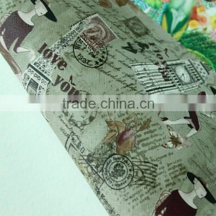 Amerian style cross embossing with printed pattern pvc synthetic leather for bags Guangzhou leather manufacturer