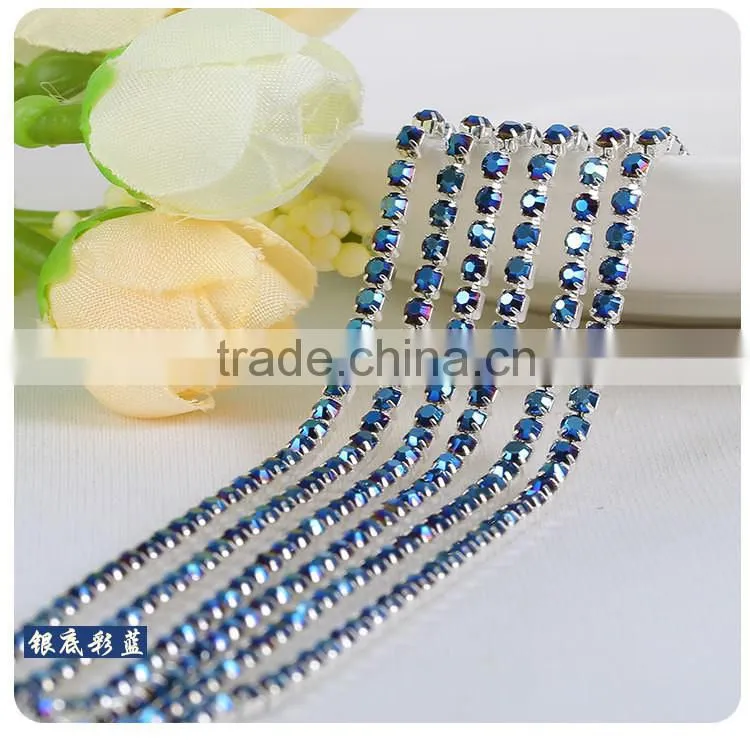 Colorful SS6 to SS38 Silver Plating Wholesales AAA Quality Shinny Close Crystal Cup Claw Rhinestone Chain for Jewelry Cheapest
