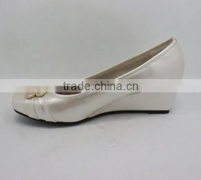 High quality silver mid heels wedge shoes ladies fashion square toe shoes