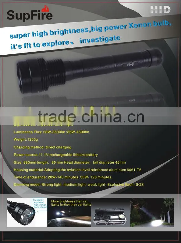 Hid xenon aluminum flashlight HID35W with 3500lumens