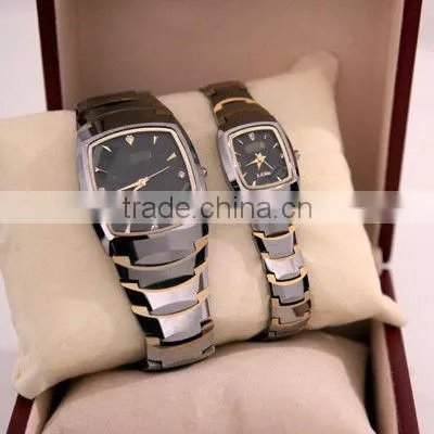 Square barrel full waterproof tungsten steel couple watches