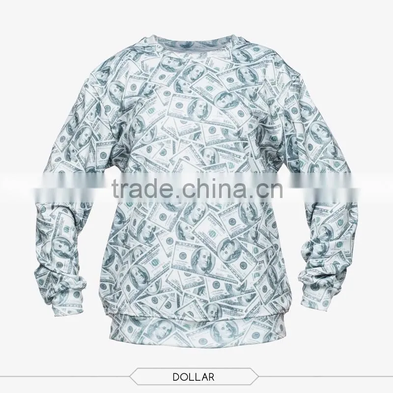 fashion usd money high quality 3d digital print fullprint crewneck sweatshirt spring autumn unisex custom oversized pullover