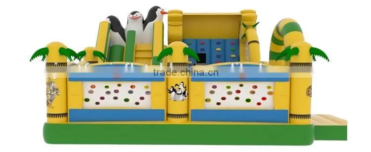 Madagascar trampoline, penguin inflatable fun city slides n rock climbing complex games