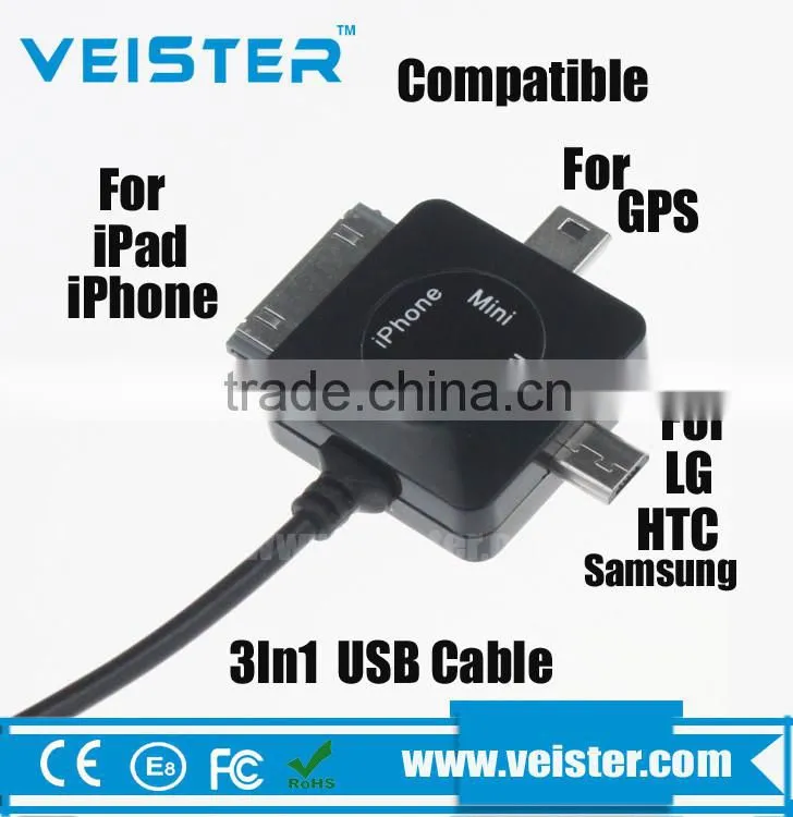 Black &white color cool 3 in 1 cable usb date cable 5pin micro USB Micro cable for ipad/calaxyTab/iphone
