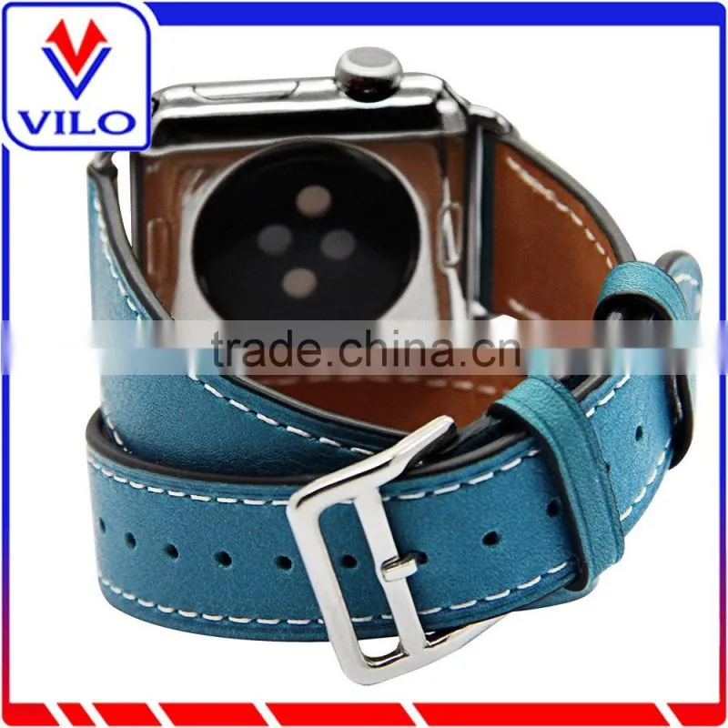 Genuine Leather Double Tour Replacement Watchband with Adapter Clasp for iWatch Apple Watch Band 38mm 42mm
