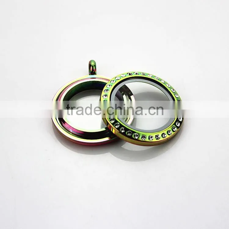 316L Stainless Steel Screw 25mm Black Floating Charms Lockets With Black Crystals