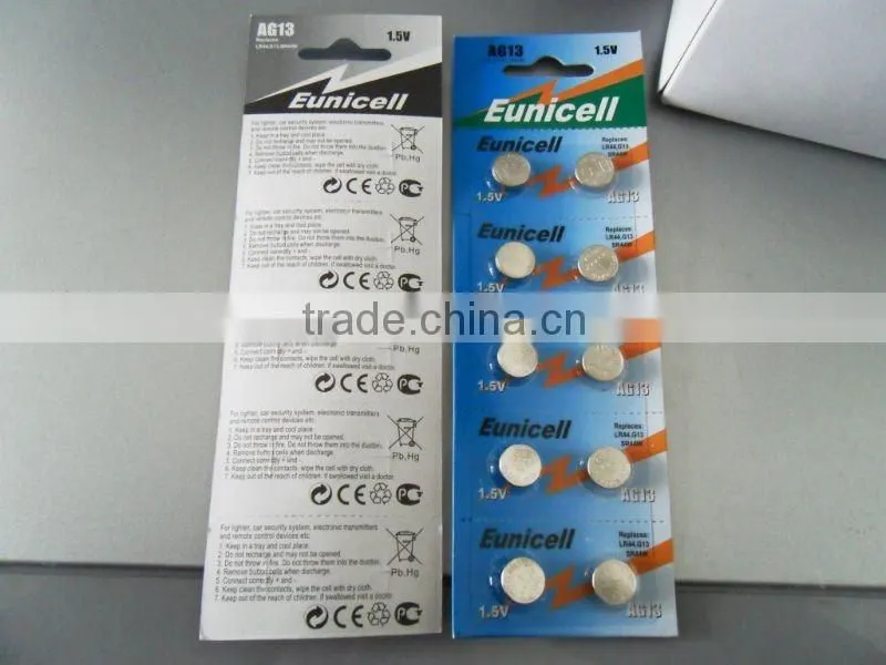 Zn/MnO2,Alkaline button cell battery AG13 Battery Type AG13 battery LR44