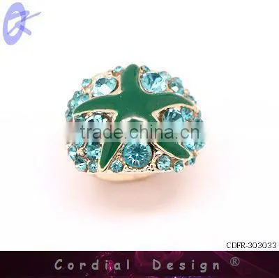 hot sale wholesale starfish style fashion cute rhinestone ring