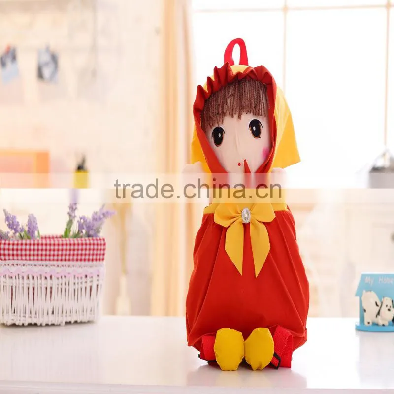 55cm beautiful customized beige stuffed plush Phil doll backpack with brown windbreak&pink hood