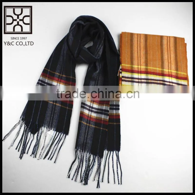 2015 New Design Checked Wool Scarf with Fringe