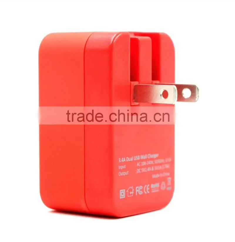 UL Certified Quick Charge 2.0 Dual USB Wall Charger 5V 3.4A Home Charger