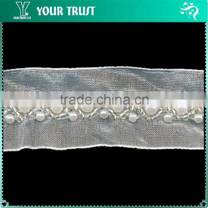 Silver Bead White Pearl White Organza Voile Background Trimming