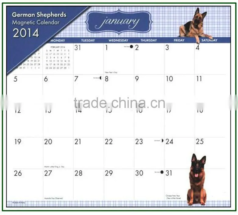 German Shepherds Magnetic wall calendar design 2014