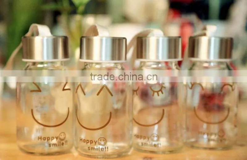 Pattern Colored Glass Drinking Bottles With ScrewMetal Lids