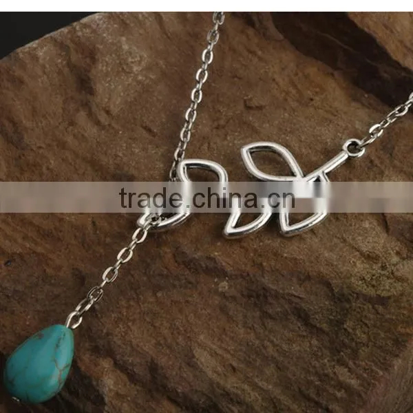 leaf water drop bead thick chain silver necklace designs
