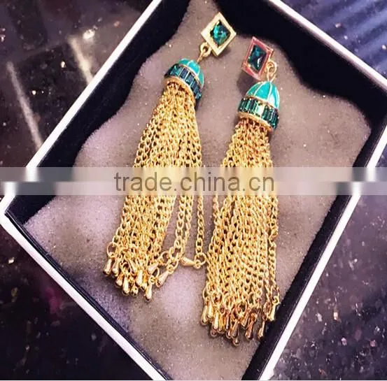 New Bohemia Gypsy Fashion Style Nightclub Style Turquoise Tassel Long Dangle Earrings