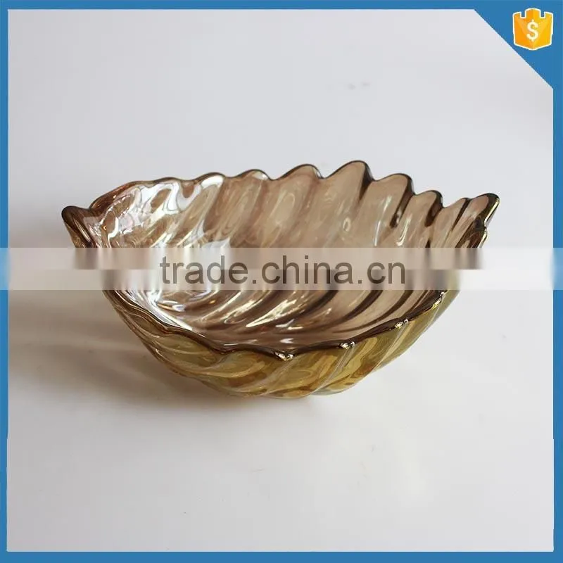 New design Leaf shape Gold glass fruit plate