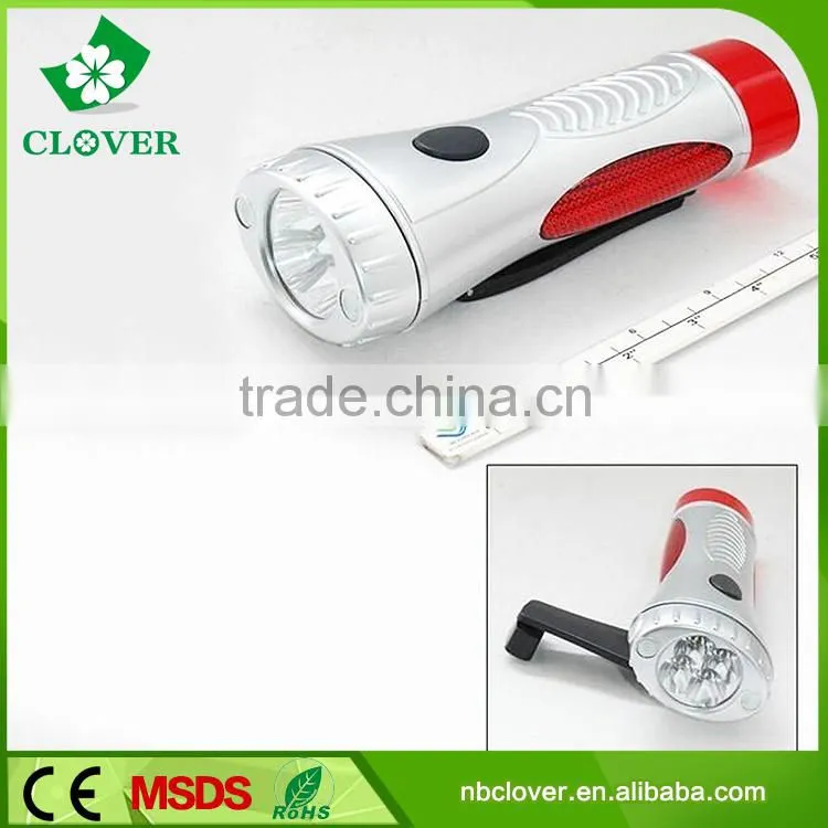 Brightness 4 LED rechargeable hand crank torch light with warning light
