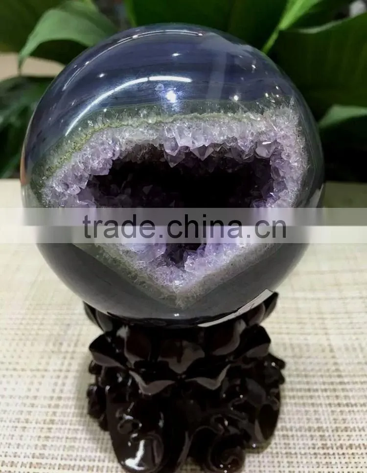 lovely natural agate geode amethyst laughing smile crystal ball sphere