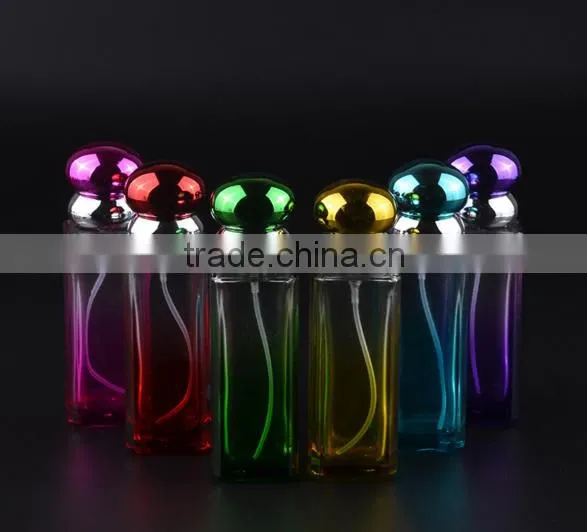 Portable travel 30 ml square glass pink perfume bottle perfume spray bottle