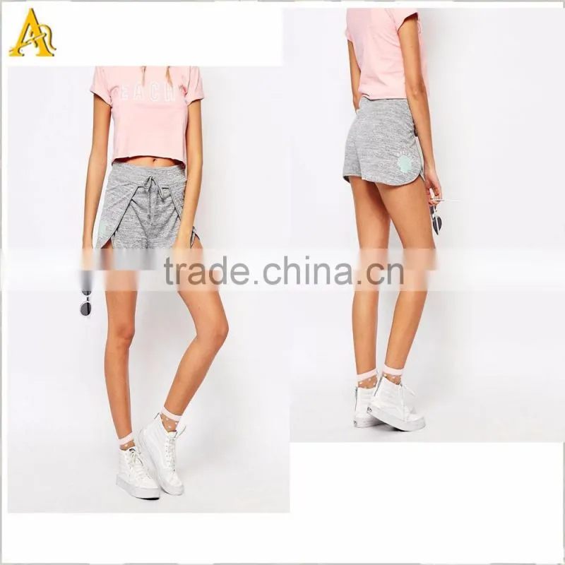 Women fitness sport shorts in Polyester & Spandex with a side string