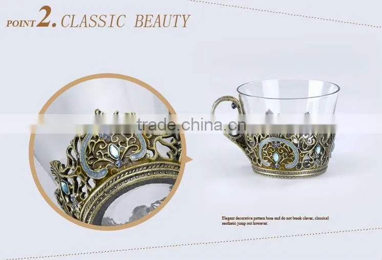 RORO Classic Pattern enamel pewter crystal glass coffee cup set