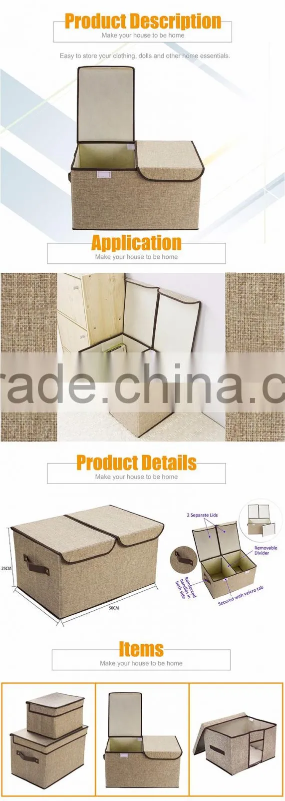Coffee Oxford Large Clothes Book Container Organizer Box ,Polyster Folding Storage Box Cube with Lid